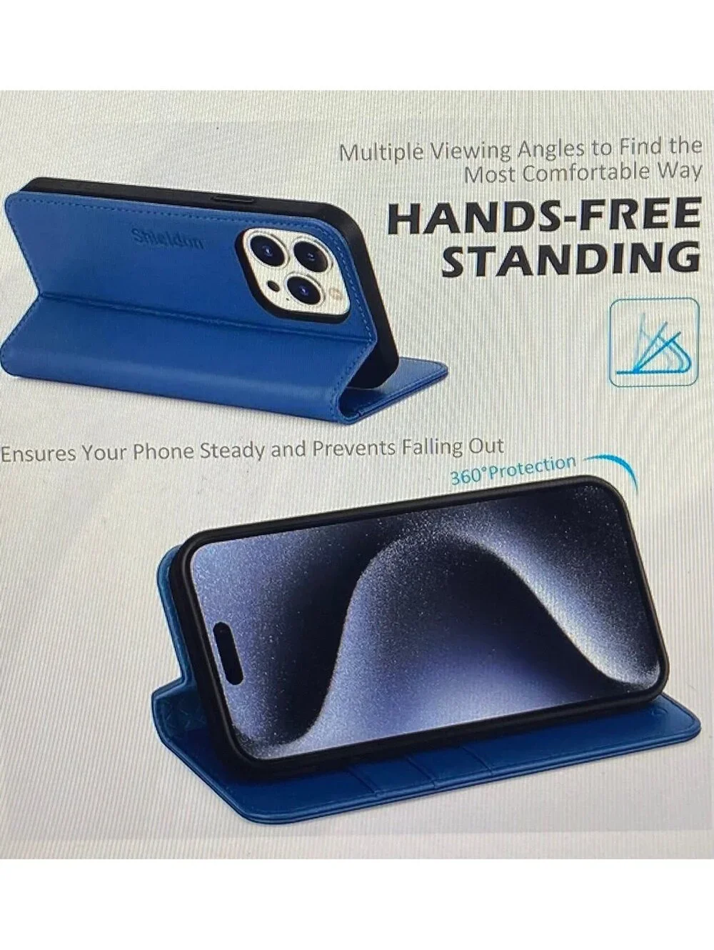 Shieldon Leather Wallet Case for iPhone 15 Pro 6.1” Royal Blue